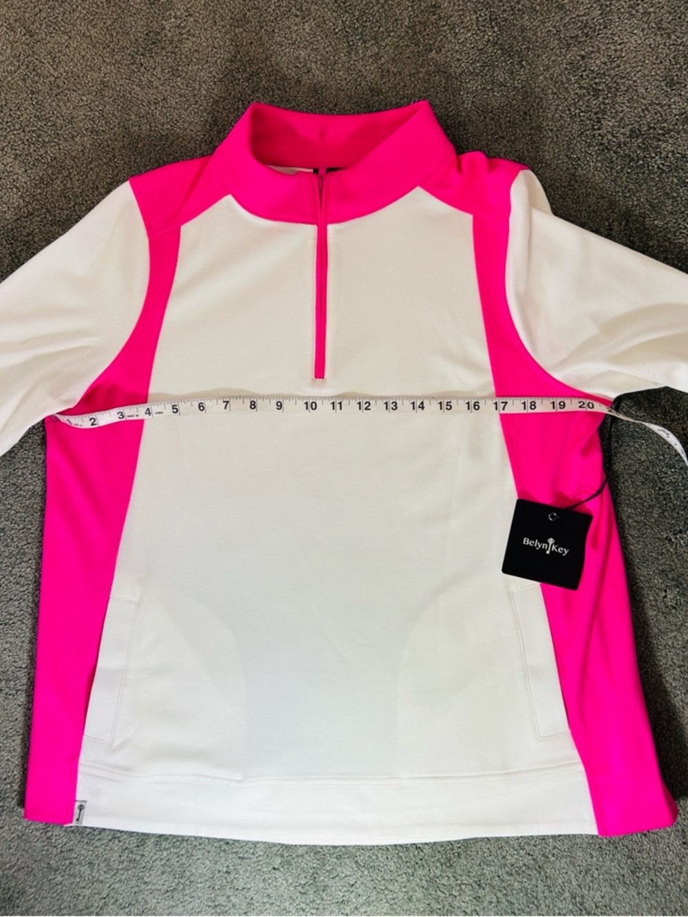 Belyn Key White & Hot Pink 1/4 Quarter-Zip Performance Pullover, NWT, size XL - Picture 5 of 11